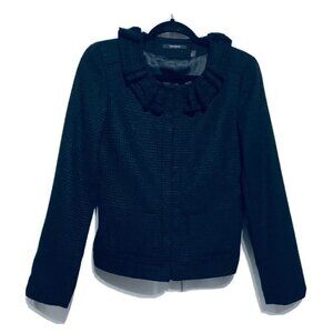 Tahari Womens Size 6 Black Ruffle Neck Blazer Jacket Cottagecore Boho Romantic